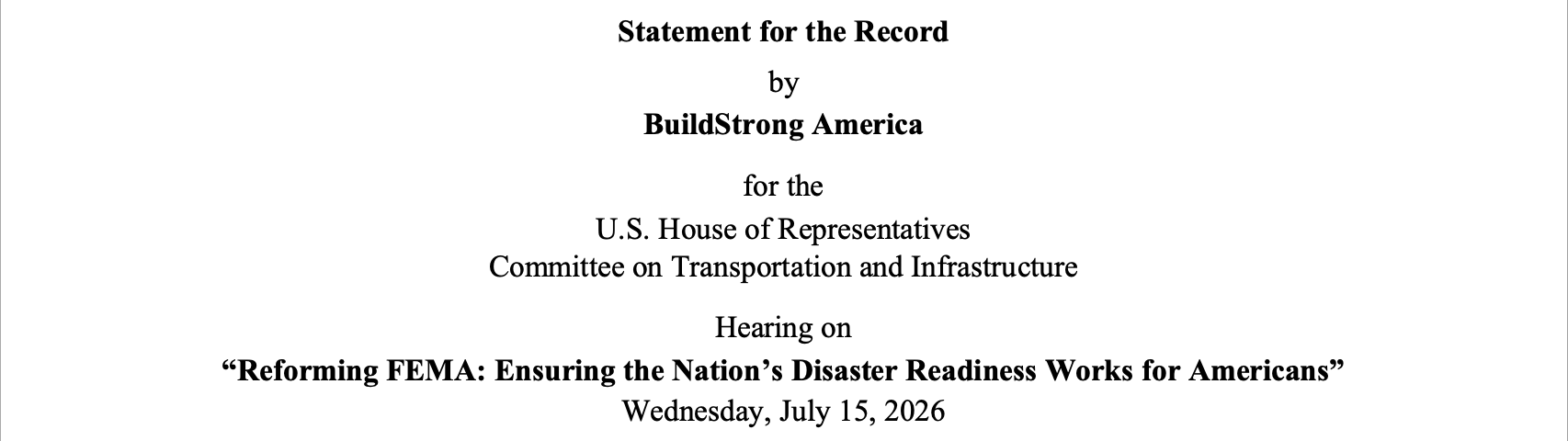 Featured image for “Statement for the Record on “Reforming FEMA” Hearing”
